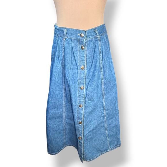 Vintage Cherokee Denim Skirt Made In USA Button Front Midi Americana Western - Picture 3 of 10